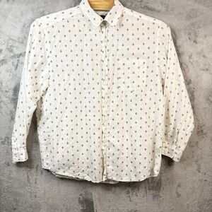 Alan Flusser Button Down Shirt Men's X Large Long Sleeves Anchor Print White